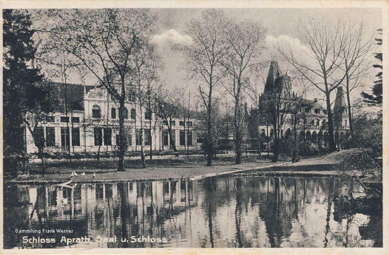 Saal und Schloss Aprath auf einer Postkarte von 1952 (Sammlung Frank Werner)