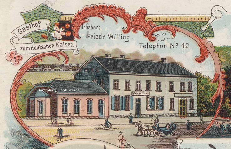 Der Gasthof zum deutschen Kaiser in Dornap auf einer Postkarte aus dem Jahr 1900 (Sammlung Frank Werner)