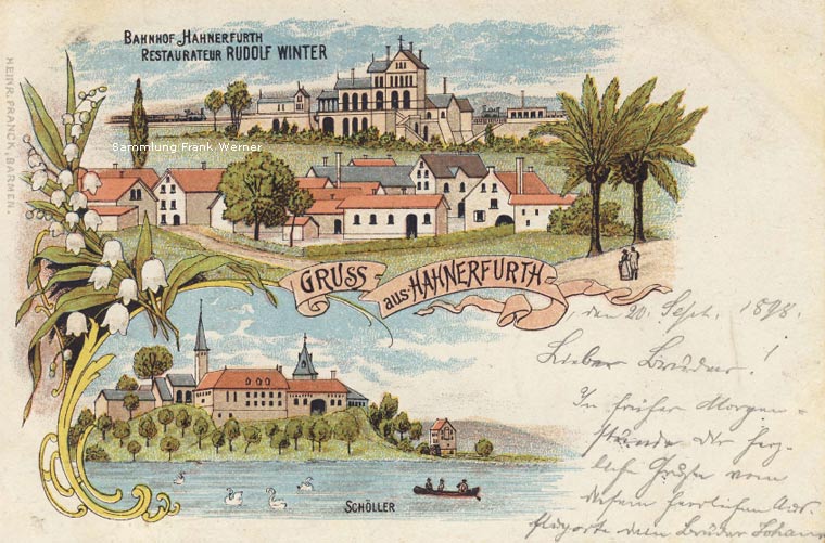 Der Bahnhof Hahnerfurth auf einer Postkarte von 1898 (Sammlung Frank Werner)