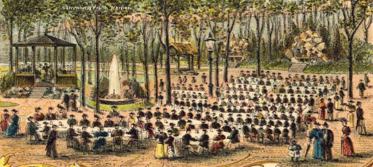 Der Garten und Pavillon der Restauration Ferd. Stöcker in Hahnenfurth auf einer Postkarte von 1899 - Ausschnitt (Sammlung Frank Werner)