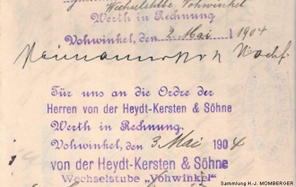 Prima-Wechsel vom 22. Januar 1904 - Ausschnitt (Sammlung Hans-Jürgen Momberger)