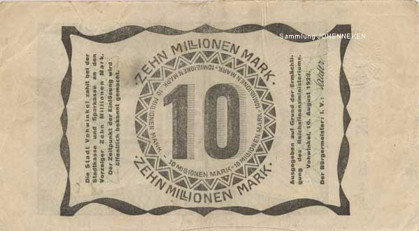 Notgeld Vohwinkel Zehn Millionen Mark