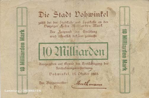 Notgeld Vohwinkel Zehn Milliarden Mark