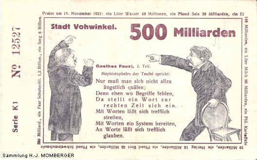 Notgeld Vohwinkel Fünfhundert Milliarden Mark (Sammlung H.-J. MOMBERGER)
