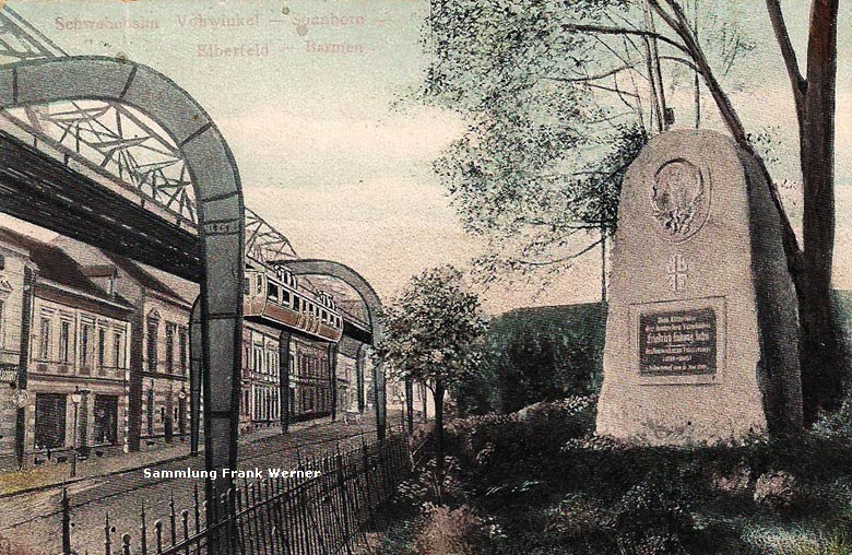 Der Stationsgarten in Vohwinkel mit dem Gedenkstein für Friedrich-Ludwig Jahn auf einer Postkarte von 1909 (Sammlung Frank Werner)
