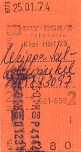 Fahrkarte der Deutschen Bahn von 1974 (Sammlung Dieter Kraß)