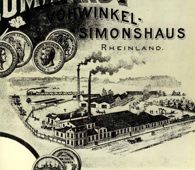 Lithographie einer Werksansicht etwa 1885 (Foto aus der Festschrift: 100 Jahre Entwicklung im Transportwesen 100 Jahre Fortschritt mit Blumhardt 1870 - 1970)
